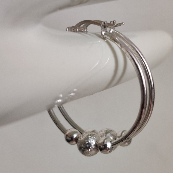 Sterling Silver Hoops Earrings with Orbits - Picture 10 of 16